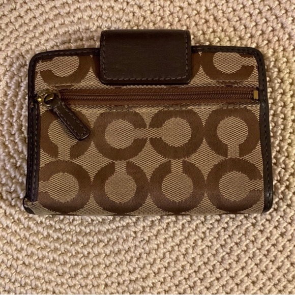 Coach Signature Brown and Tan Wallet with Gold Clasp - Picture 2 of 9